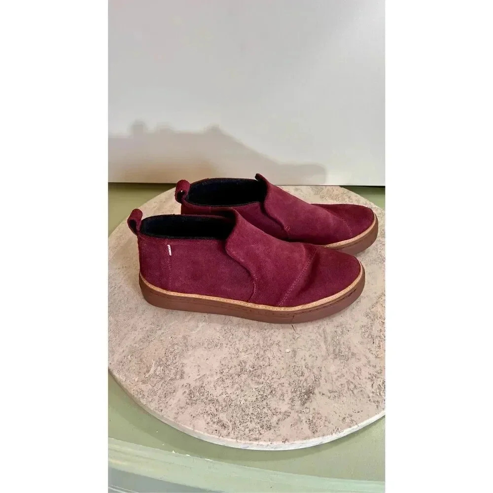 Toms Womens Berry red Round Toe Hi-Top Suede Paxton Leather Slip-on Shoes Size 8 - Picture 3 of 10